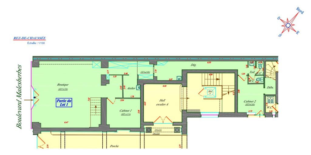 Sur le Boulevard Malesherbes, boutique bénéficiant d'un RDC de 97 m²