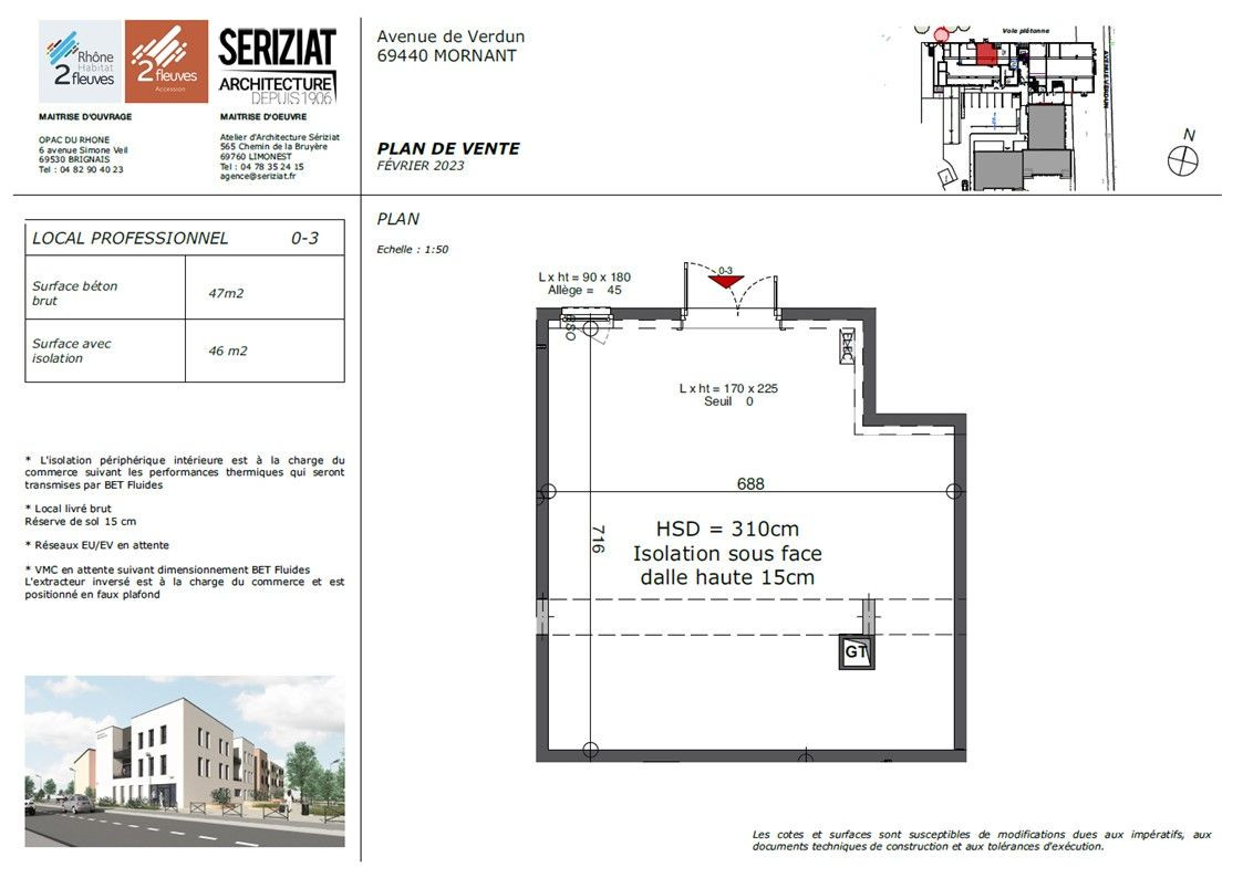 Local commercial 47 m² à vendre – « Pôle santé » à Mornant
