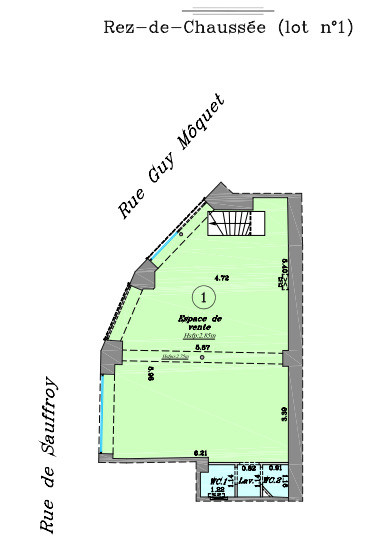 A proximité du quartier des Batignoles, à louer une boutique de 52 m² en RDC + sous-sol