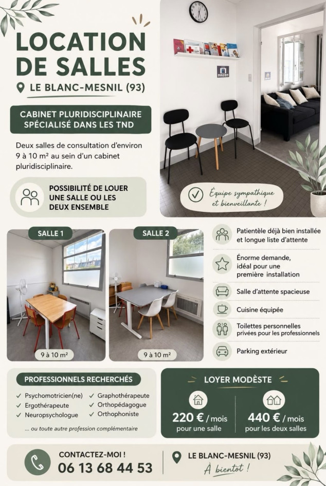 Location de salles dans un cabinet pluridisciplinaire - Le Blanc-Mesnil
