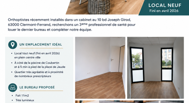 Location bureau dans cabinet paramédical