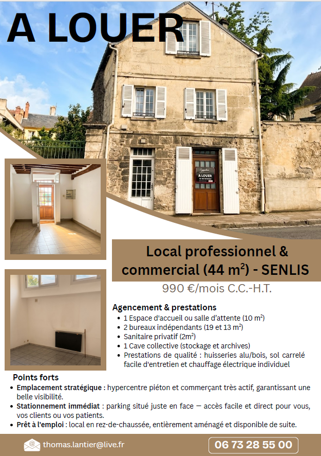 Local commercial/professionnel hypercentre Senlis 45m²