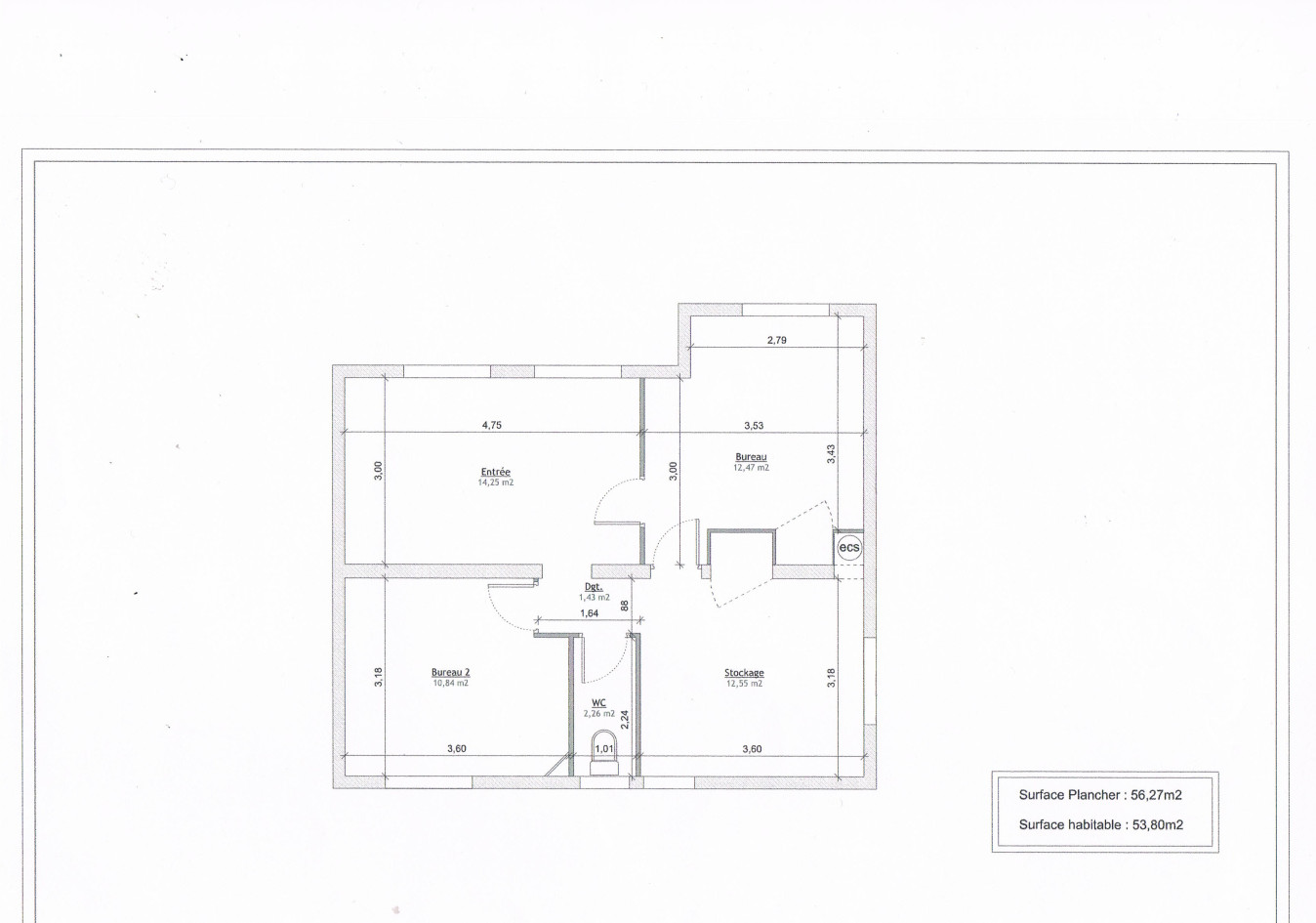 Local professionnel Roseraie 56m² indépendant