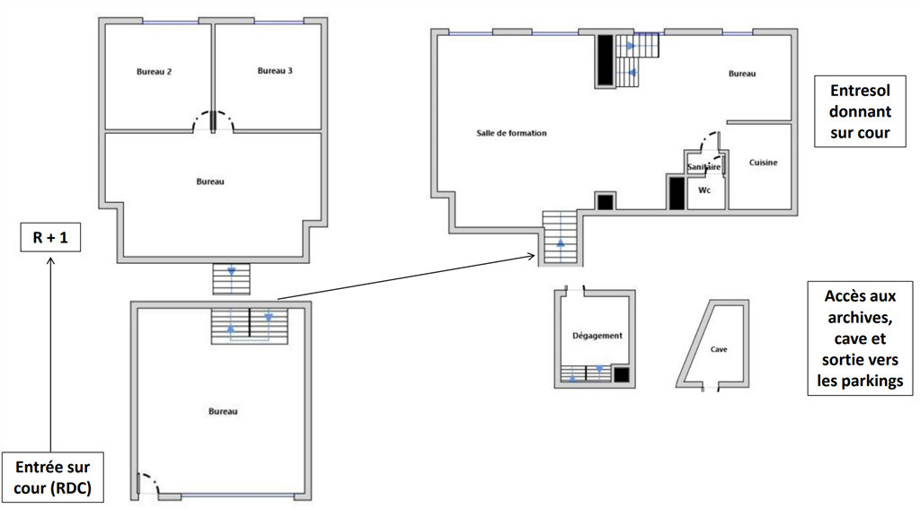 Bureaux avec vitrine, balcon et belle hauteur sous plafond