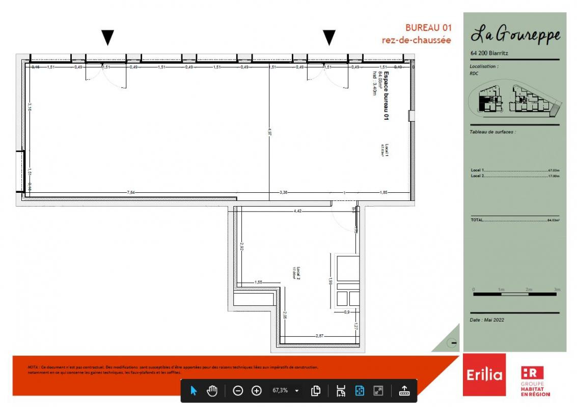 SANS FRAIS - Local professionnel 84m² + stationnement privatif - Kleber