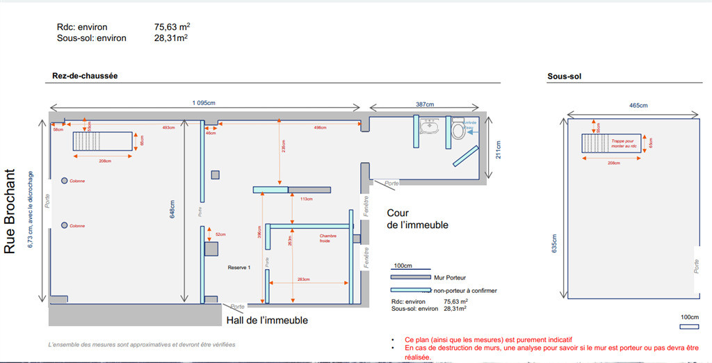 A louer, rue très commerçante, en location pure un local commercial de 104m² dont 76m² en rdc