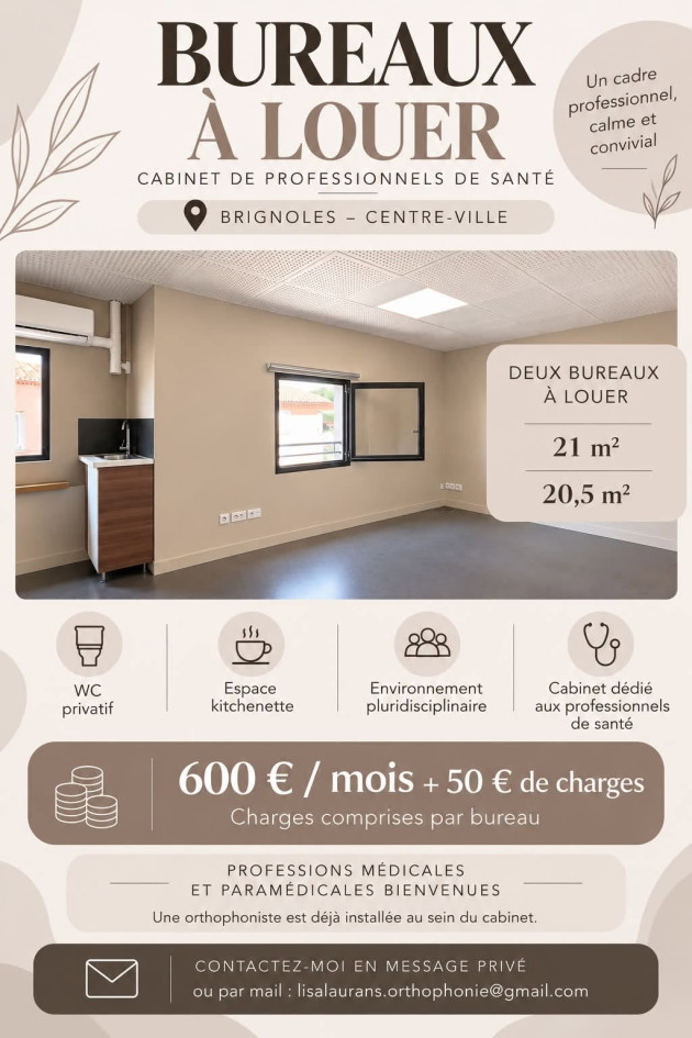 Bureaux à louer, cabinet centre ville