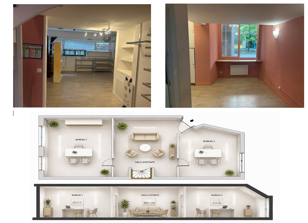 Local 45 m² + mezzanine — Proche Mairie & Métro — Villeneuve d’Ascq — 750 € TTC